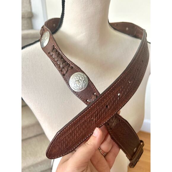 Brown Leather & Silver Medallion Braided Belt (38) - Picture 1 of 10